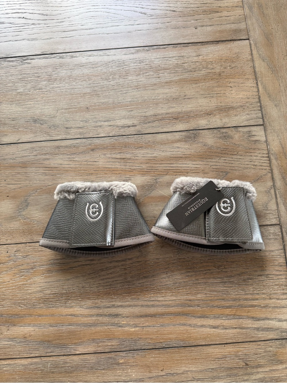 Equestrian Stockholm Gray Faux Leather Sheepskin Bell Boots (Pair)